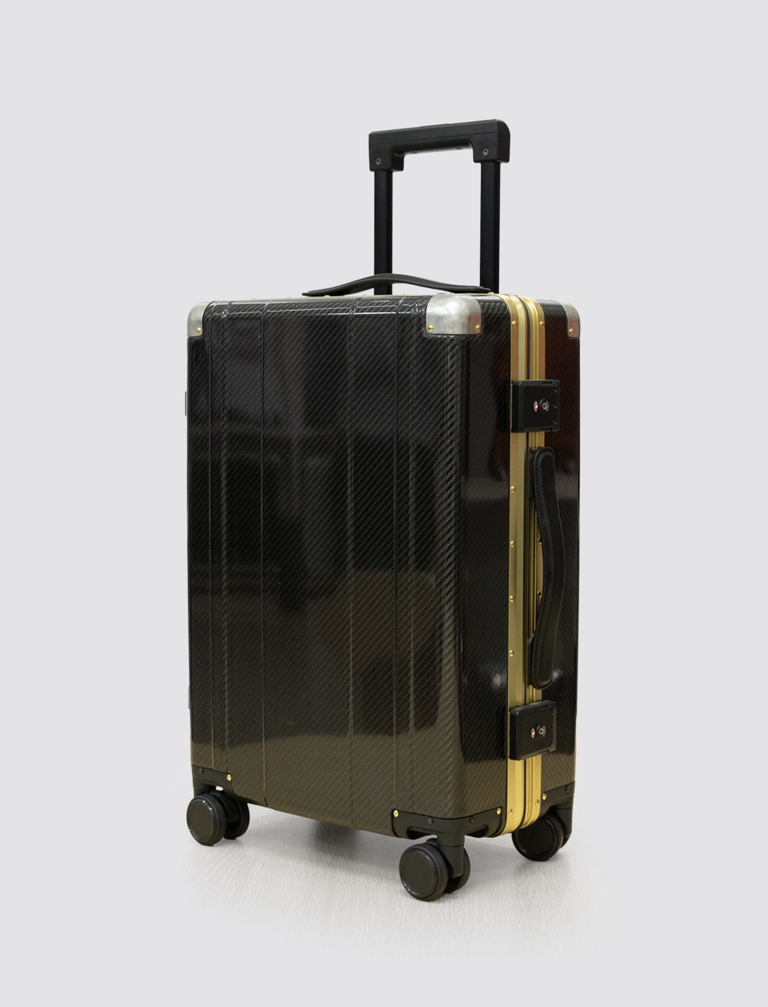 Carbon Fiber Shell with Golden Aluminum Frame Thickened Full Aluminum Alloy Pull Rod TSA Lock Lightweight Luxury Luggage-Exterior Features-1