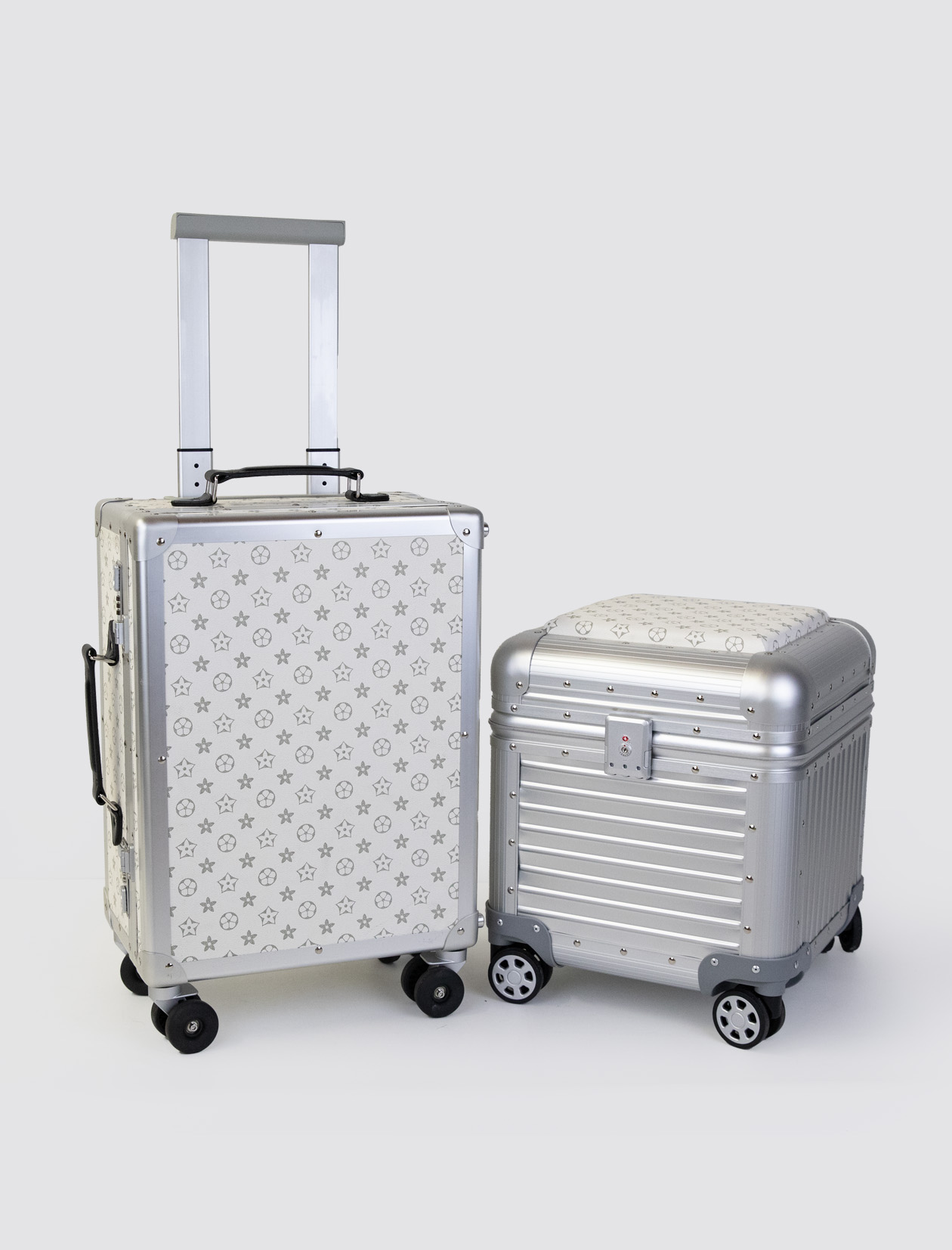 Full Aluminum Construction with Genuine Leather Accents Flat Telescopic Handle & Storage Stool Durable Travel Luggage