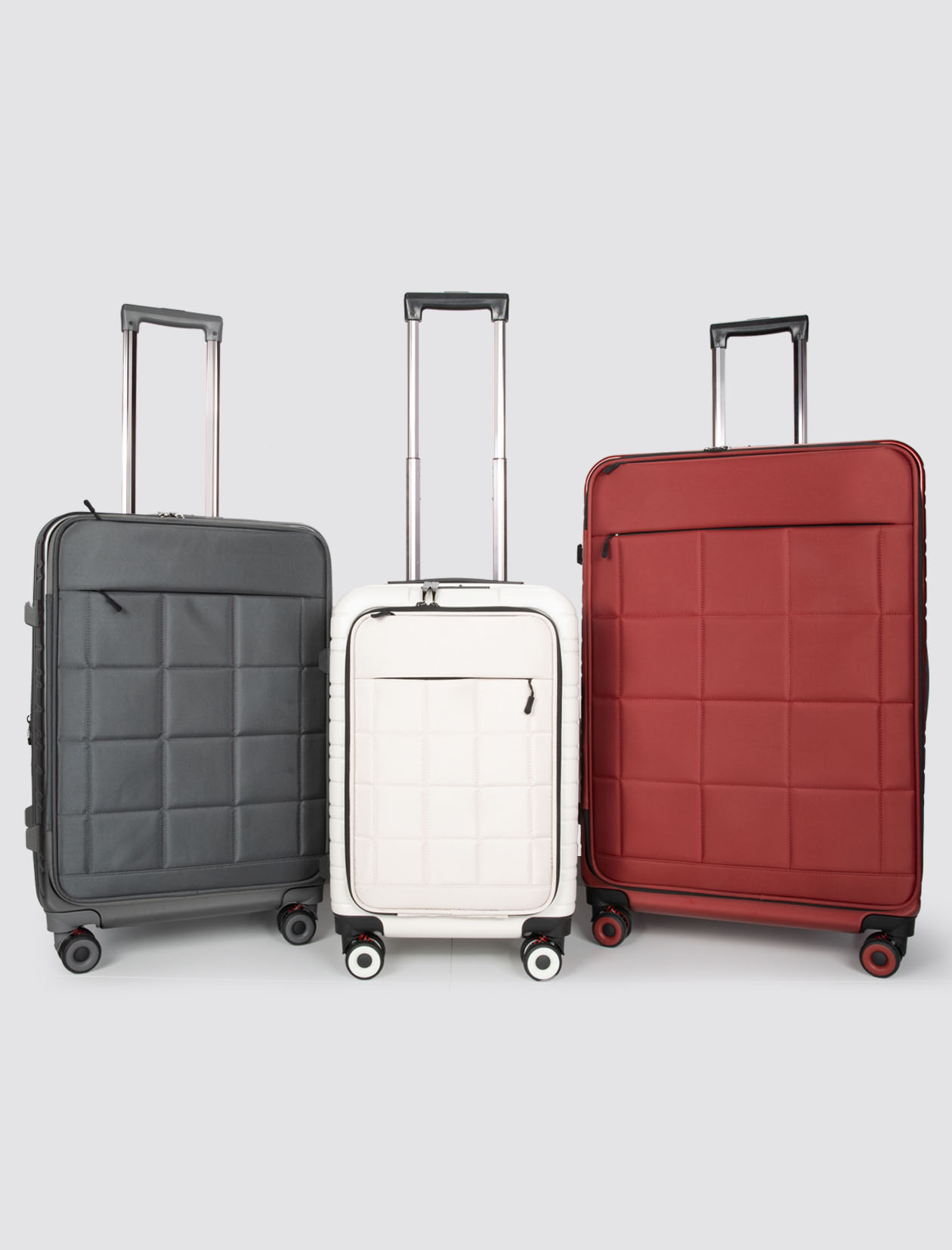 Hybrid Soft-Hard Shell Front-Opening Waterproof Multi-Pocket 3-Piece Set with 360° Silent Wheels TSA Lock Complete Luggage Set-Exterior Features-1