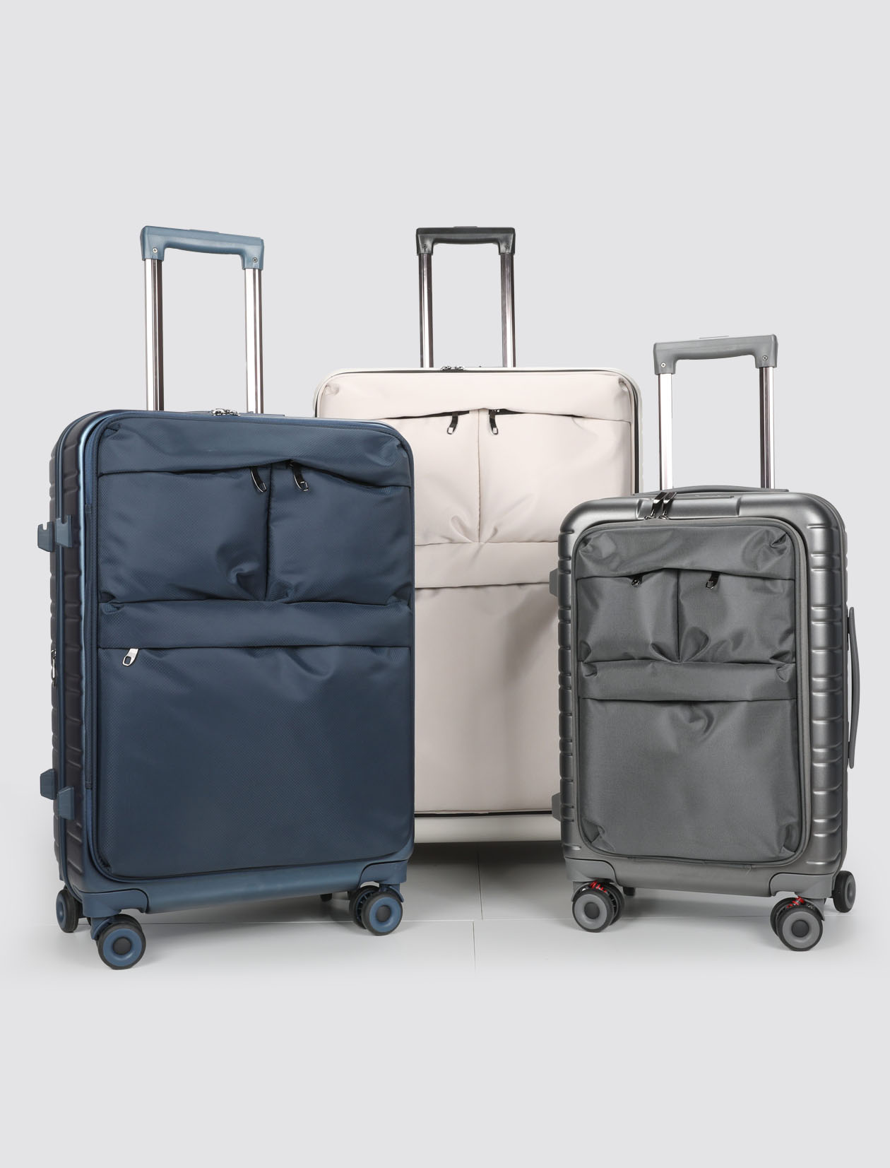 Hybrid Soft-Hard Shell with Front-Opening Waterproof Multi-Pocket Design 360° Silent Wheels TSA Lock Expandable Travel Suitcase-Exterior Features-1