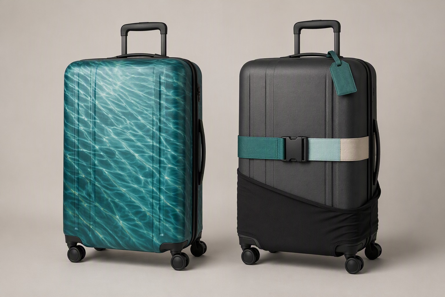Diagram comparing permanent factory shell finish with reversible add-on luggage accessories