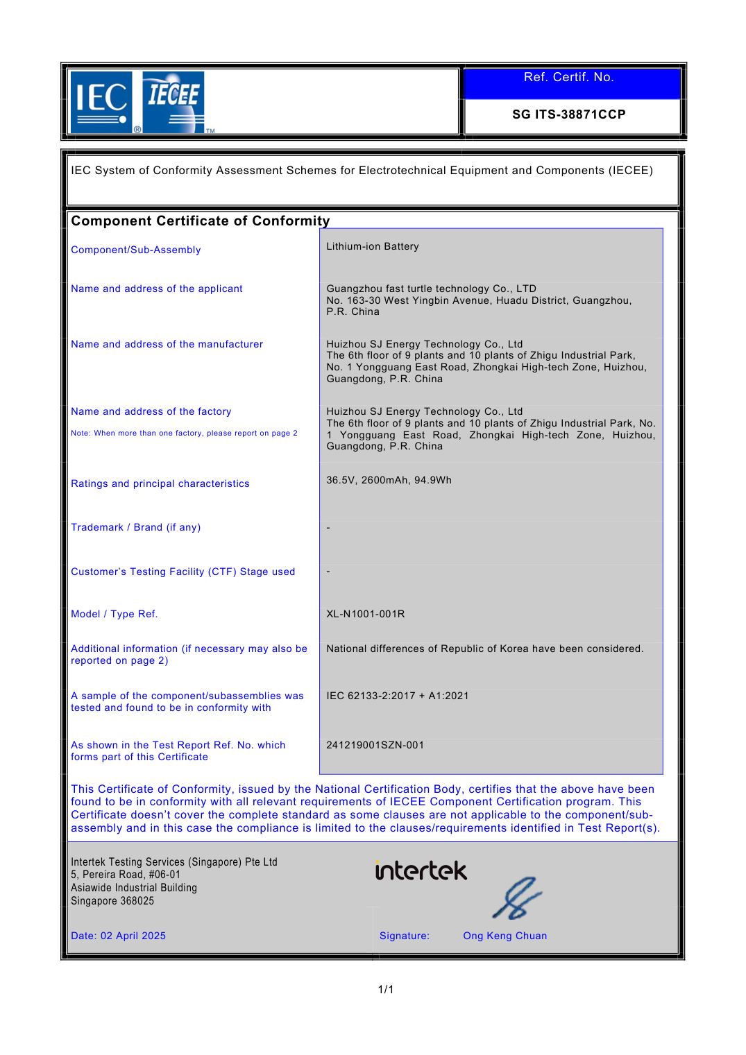 CB Scheme Certificate &mdash; Power Module (ITS 38871) &mdash; IEC 62368-1 / IEC 60335 (CB)