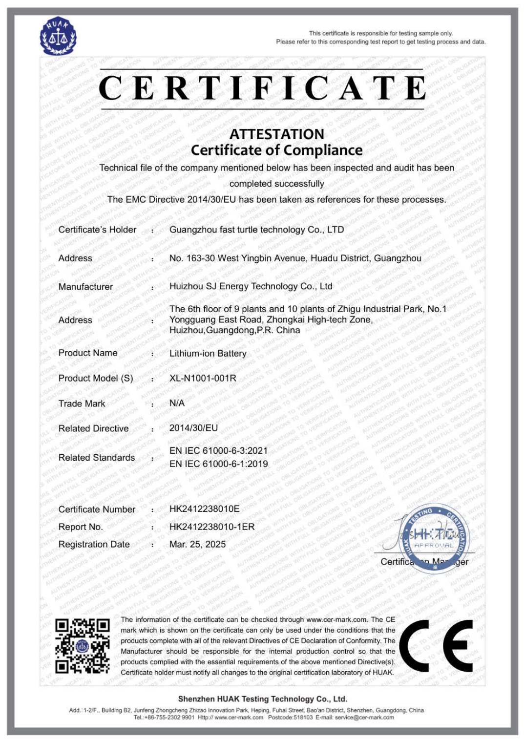 CE-EMC Certificate &mdash; Power Module XL-N1001-001R &mdash; EMC Directive 2014/30/EU