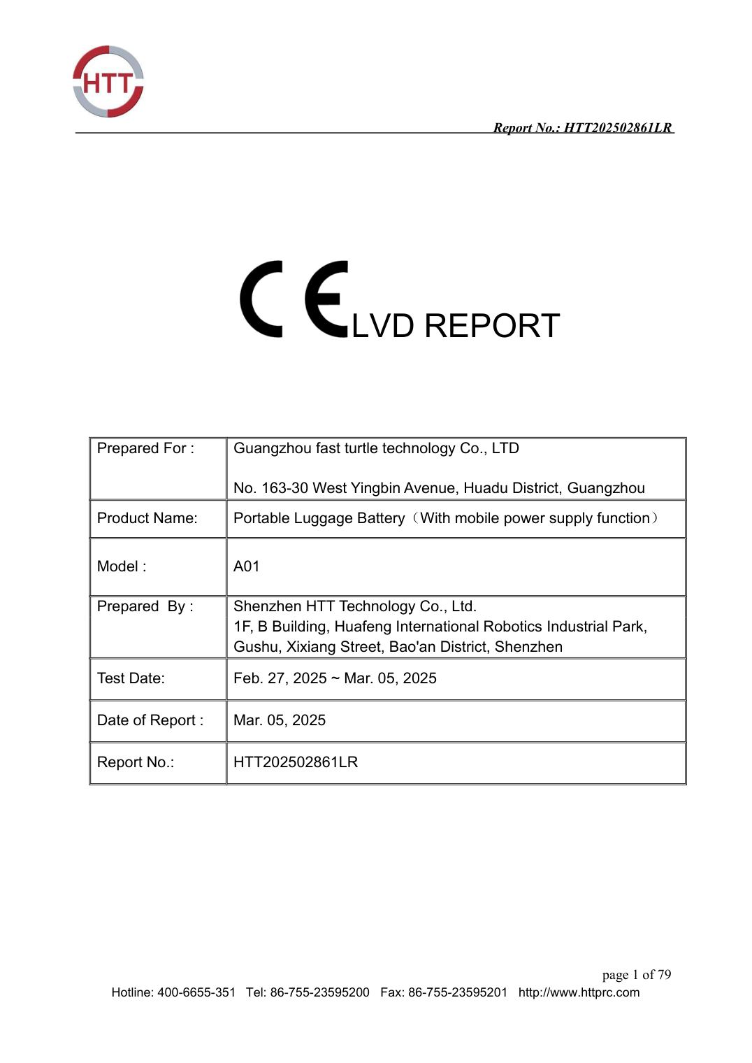 CE-LVD Test Report &mdash; Finished Luggage (HTT) &mdash; Low Voltage Directive 2014/35/EU (EN 62368-1 / EN 60335)