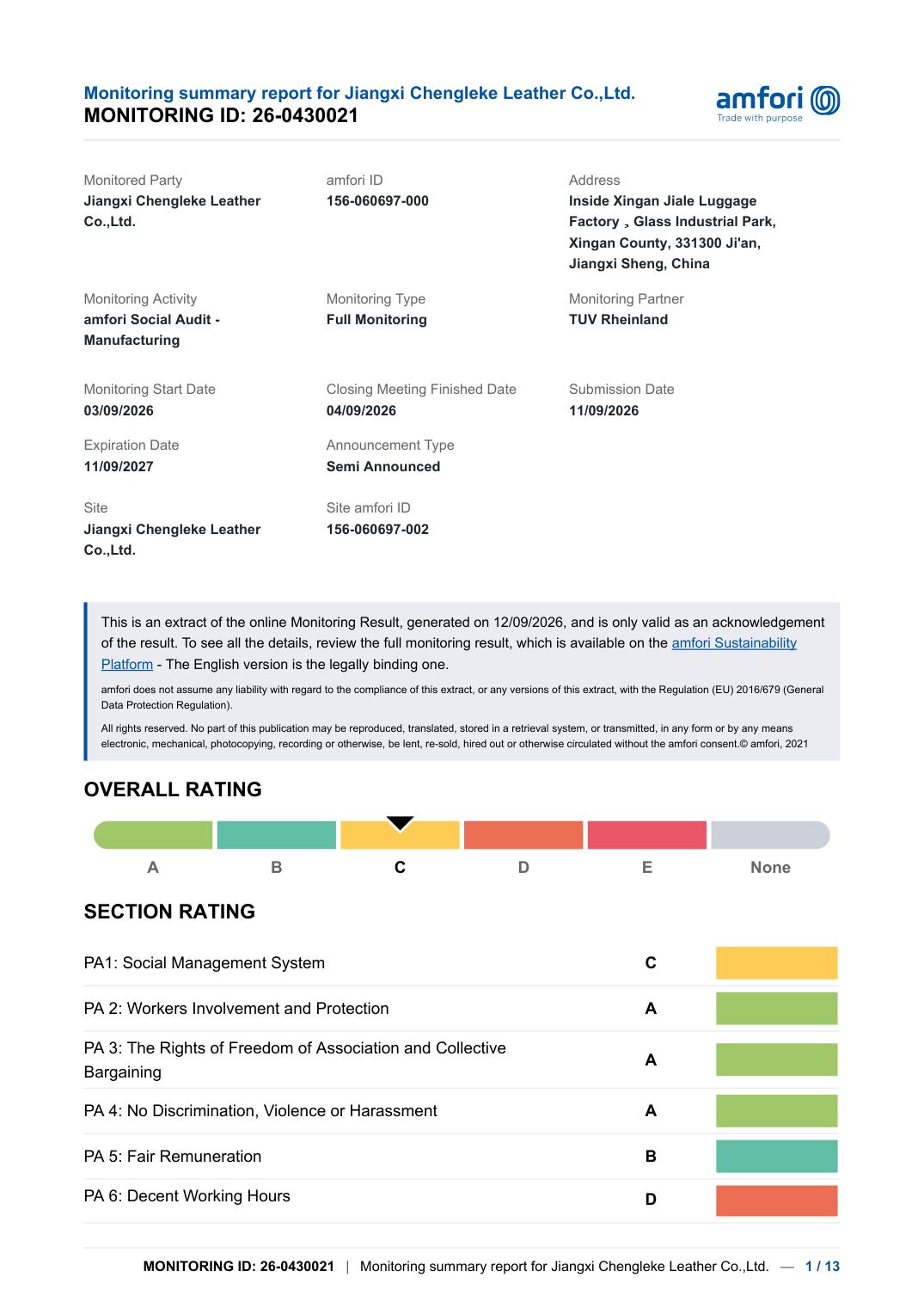 BSCI Audit Report (amfori) &mdash; amfori BSCI Code of Conduct