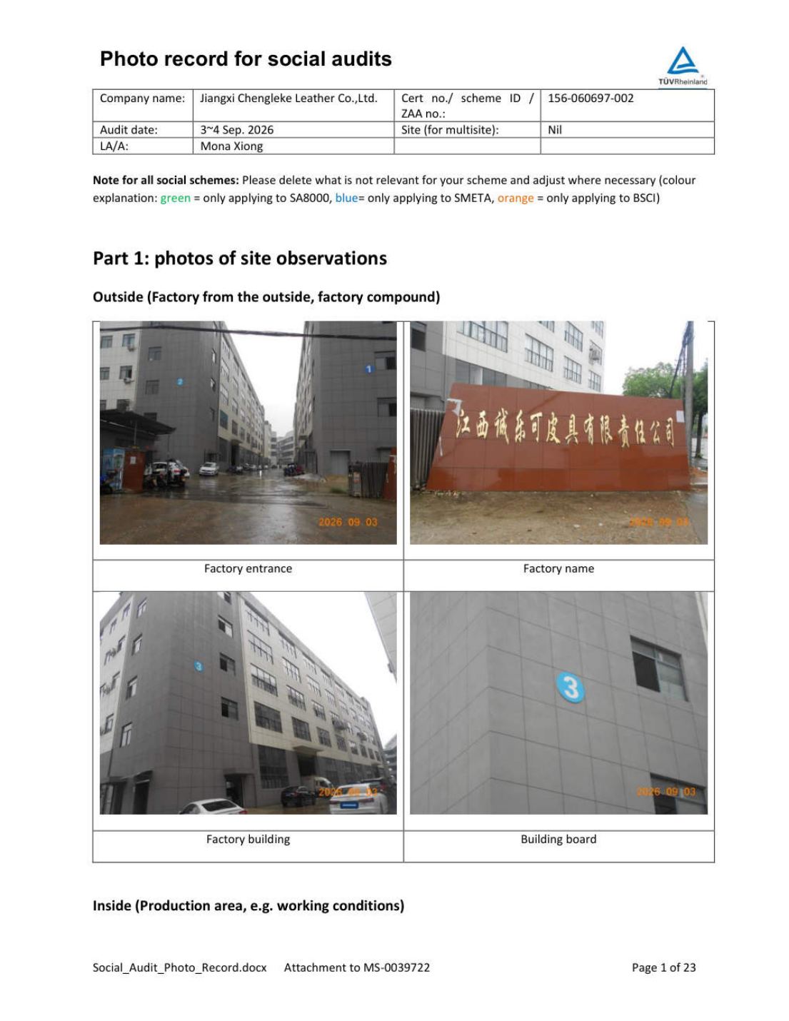 Social Audit Photo Record &mdash; Social compliance audit (amfori BSCI-aligned)